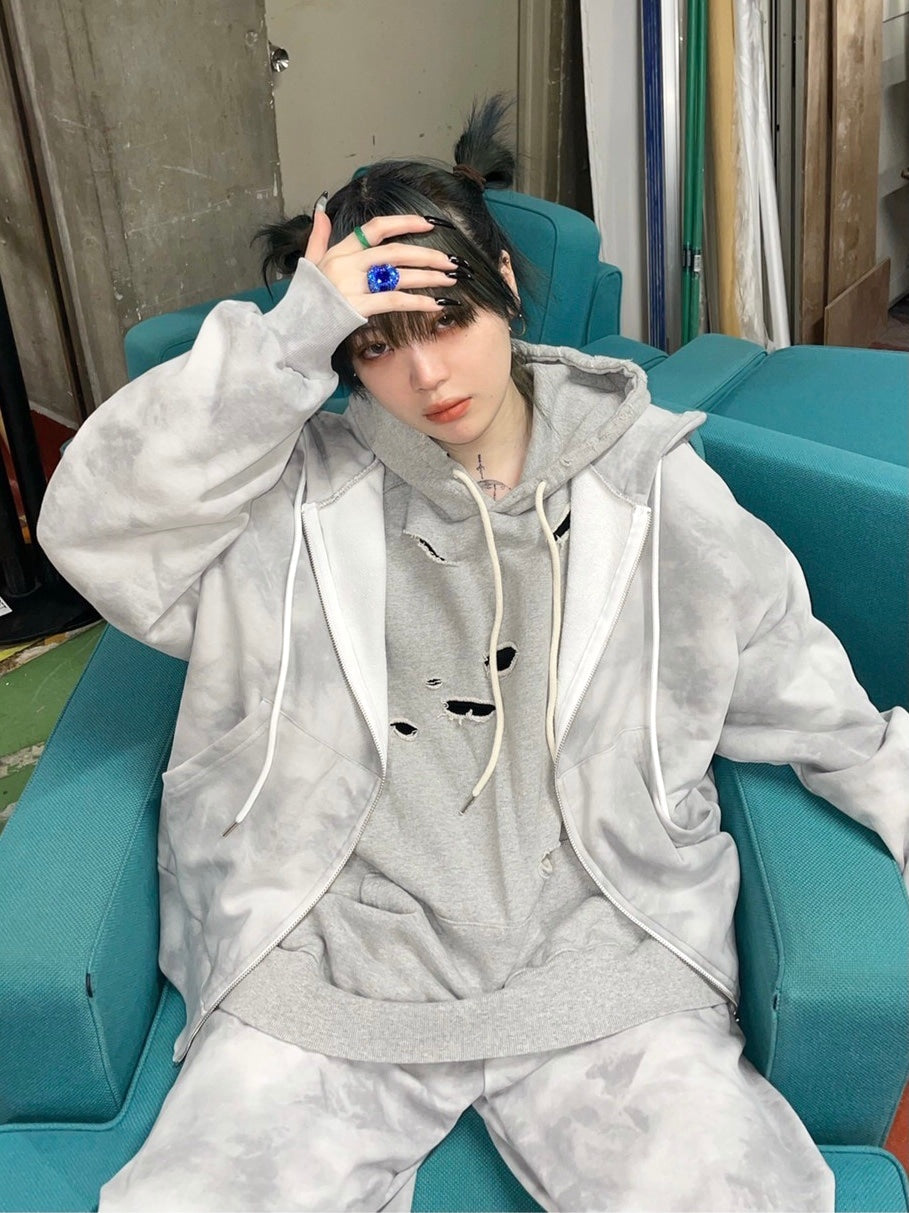 受注制【Never mind the XU】set up tie-dye zip up hoodie (2color