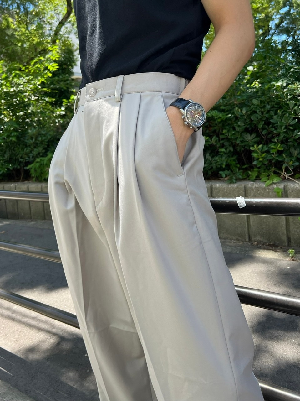 Chikashitsu + サイドデザインスラックス 東京店WEB限定受注制【Chikashitsu +】wide tuck drape slacks (2color
