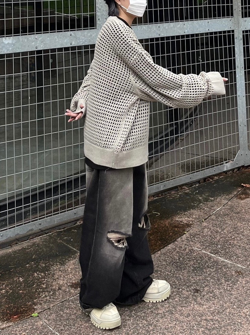 受注制【Chikashitsu +】vintage wash damage denim pants (2color)