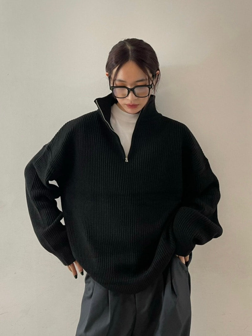 【Chikashitsu +】half zip high neck knit (3color) / 【チカシツプラス】ハーフジップアップハイネック長袖ニット