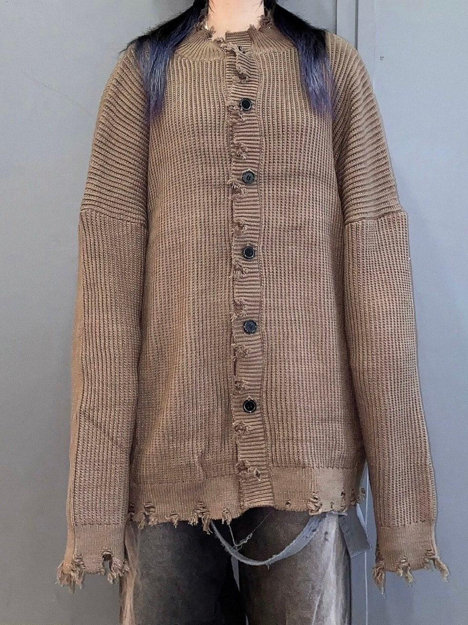 【Never mind the XU】damage knit cardigan (2color)