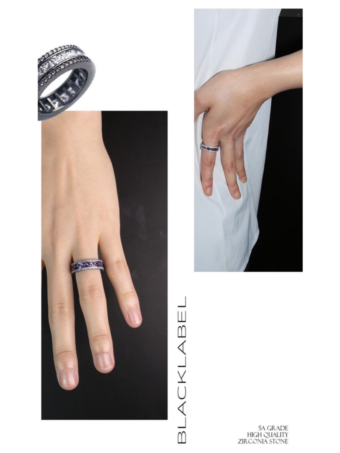 【BLACK PURPLE】AAA DIA CRYSTAL 3-LINE RING