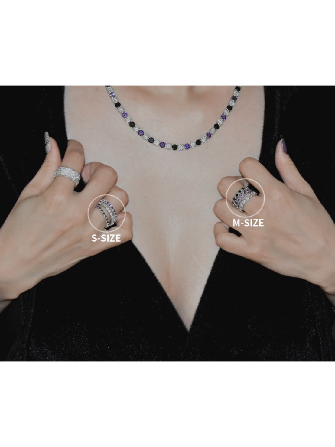 【BLACK PURPLE】TENNIS CHAIN CUBIC RING M