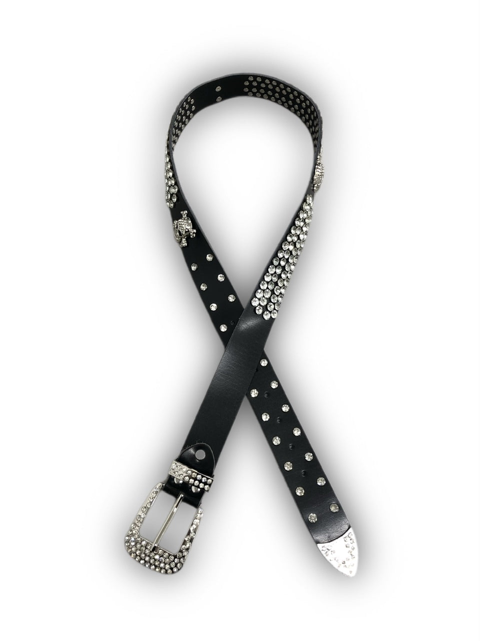 国際配送【Never mind the XU】rhinestone skull belt 2 (2color)