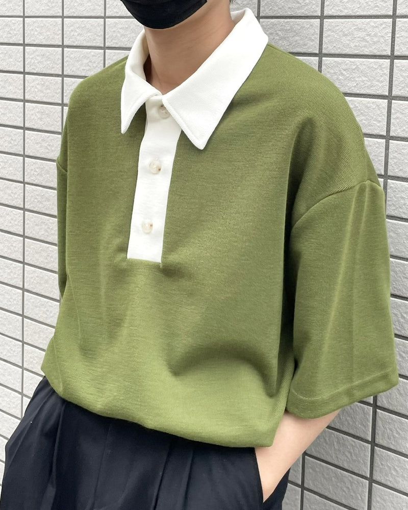 受注制【RENOL】bi-color collar tee (2color)