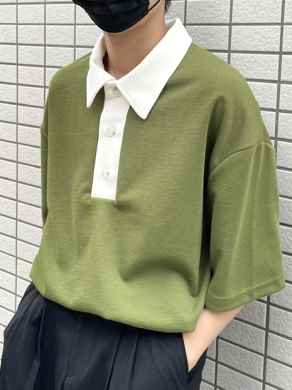 受注制【RENOL】bi-color collar tee (2color)