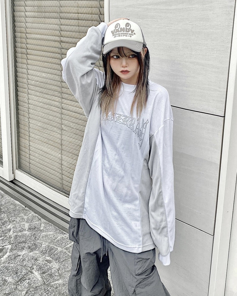 受注制【Never mind the XU】bi-color long sleeve tee (2color)