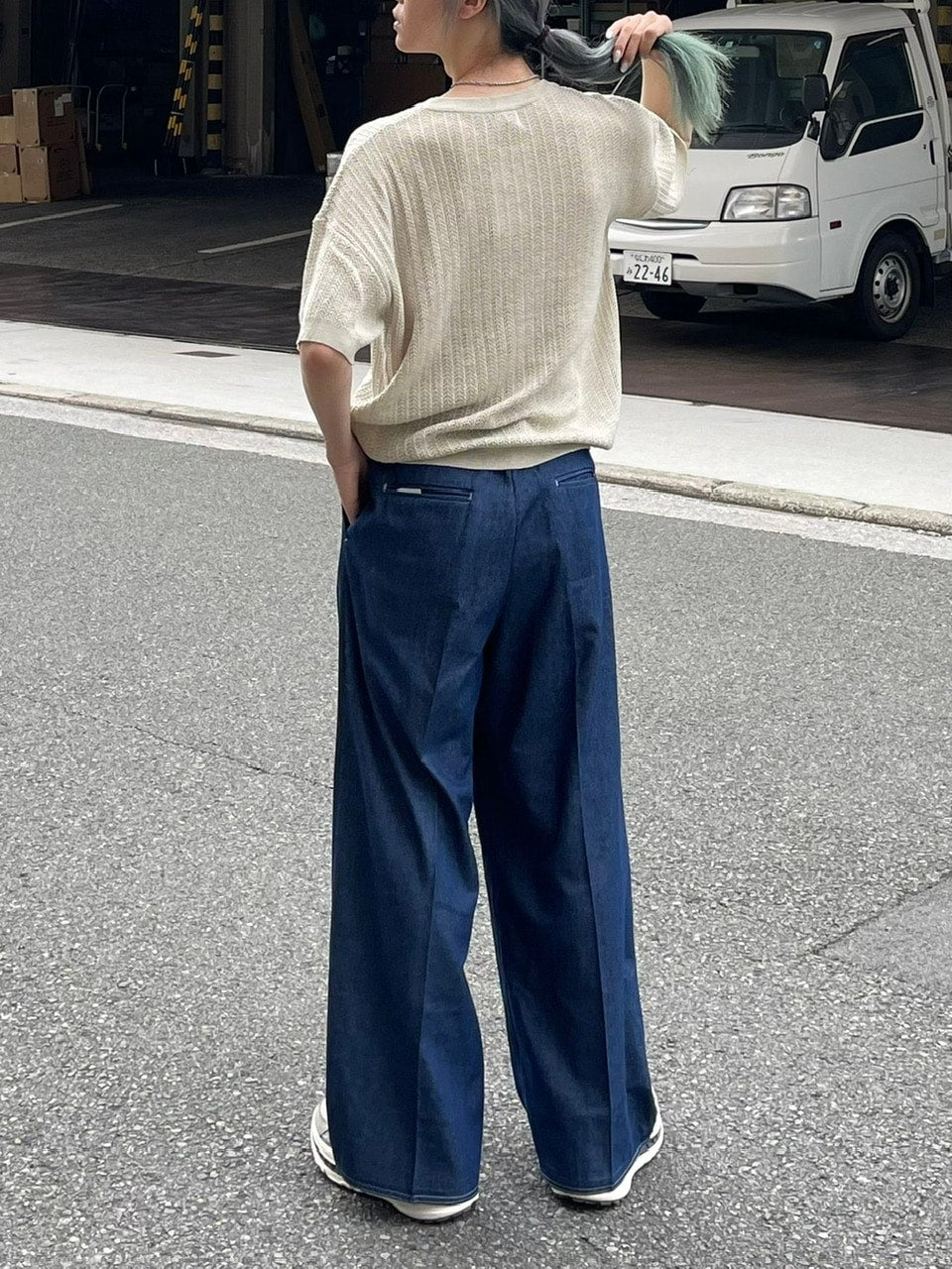 受注制【Chikashitsu +】2tuck denim slacks (2color)