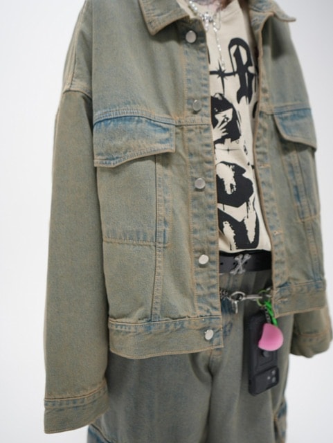 受注制【Never mind the XU】set up washed denim jacket (2color)