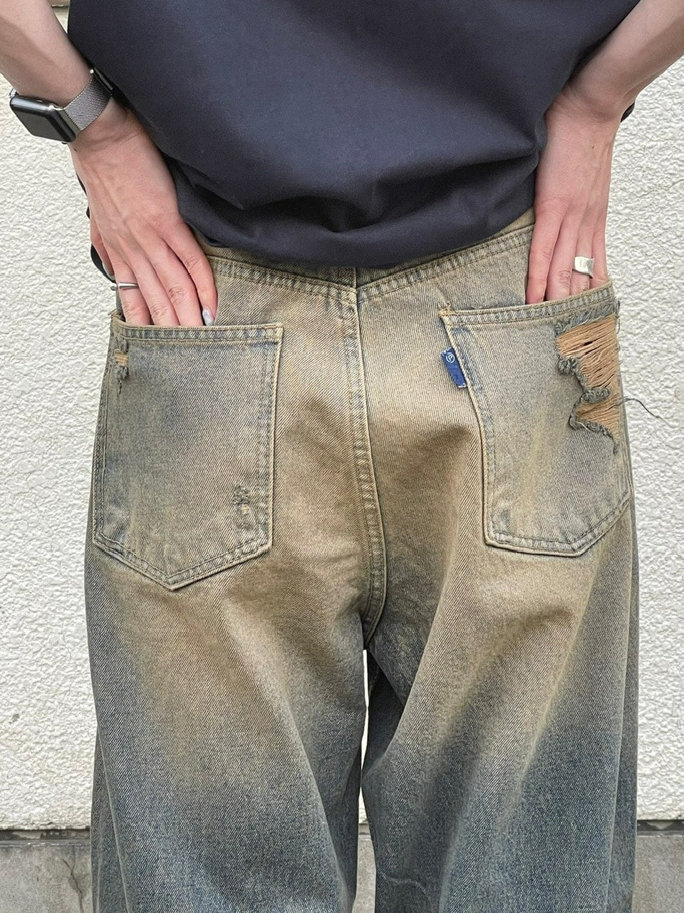 受注制【Chikashitsu +】vintage faded wash denim pants