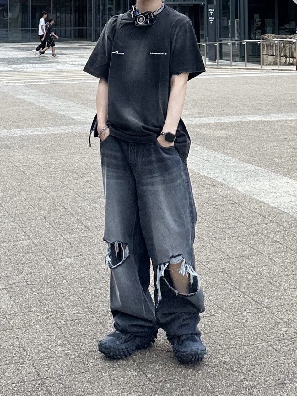 大阪店WEB限定【Chikashitsu +】vintage crash denim pants (2color)