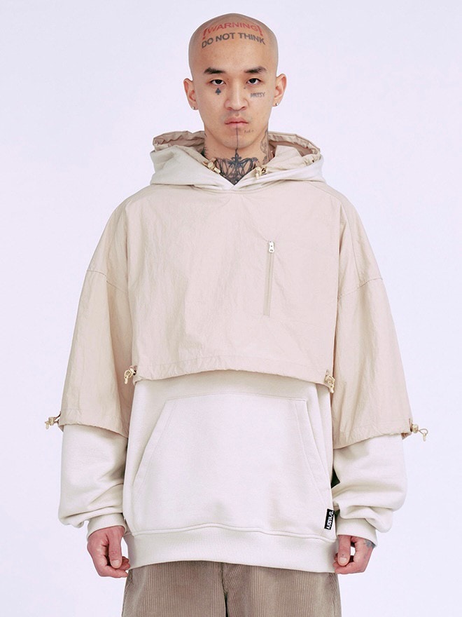 【AJOBYAJO】Layered Nylon Hoodie / 【アジョバイアジョ】レイヤードナイロンフード長袖パーカー