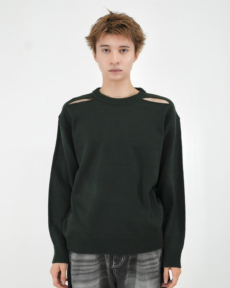 受注制【Chikashitsu +】shoulder slit knit (4color)