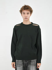受注制【Chikashitsu +】shoulder slit knit (4color)