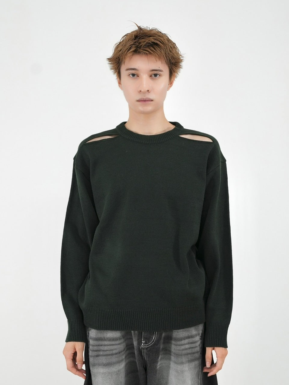 受注制【Chikashitsu +】shoulder slit knit (4color)