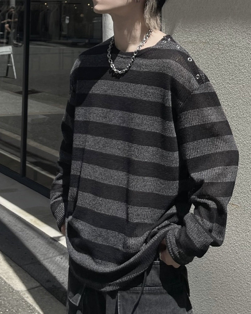 大阪店WEB限定受注制【Chikashitsu +】shoulder snap border knit (2color)