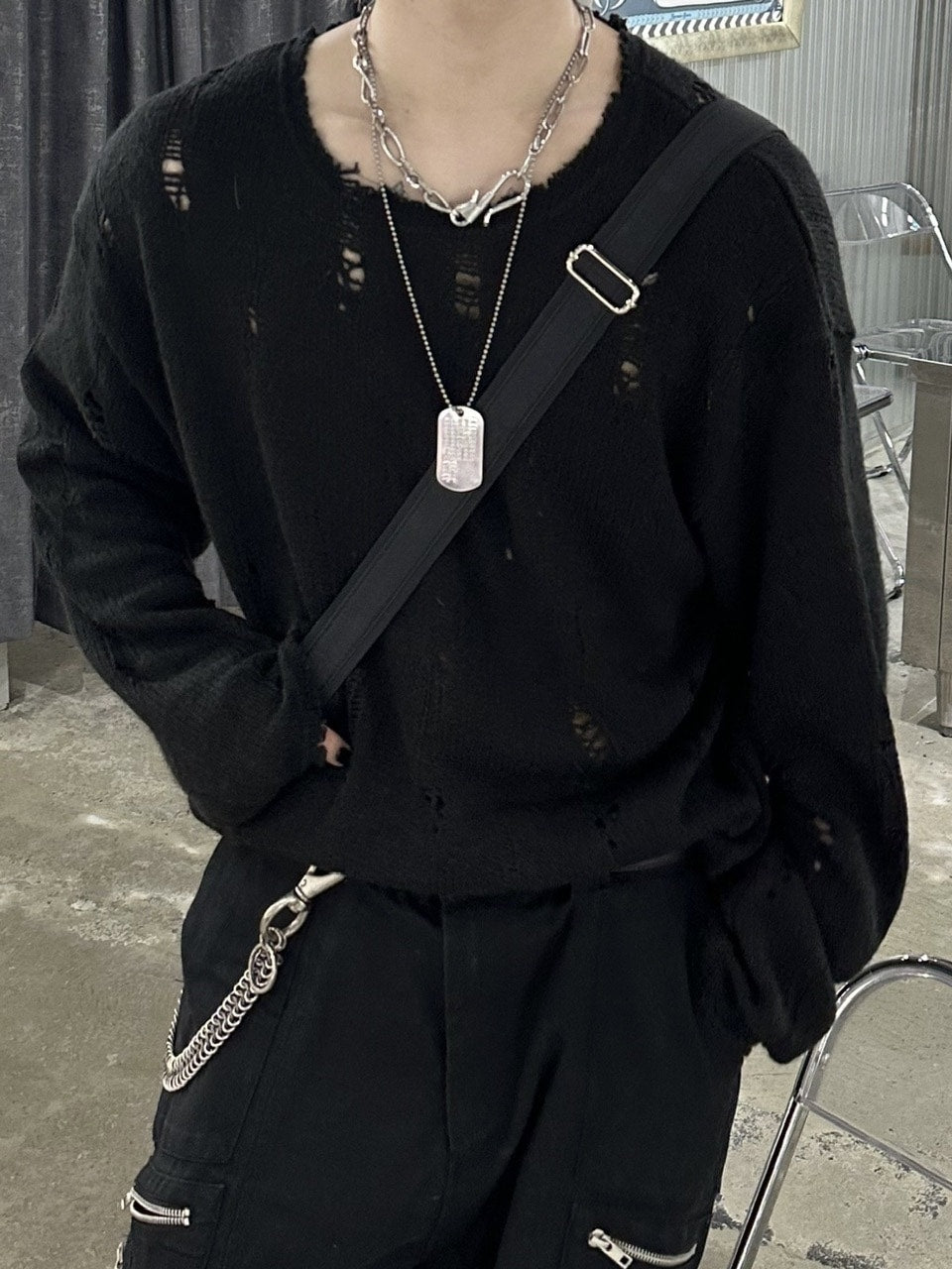 大阪店WEB限定受注制【Chikashitsu +】damage mohair knit (3color)