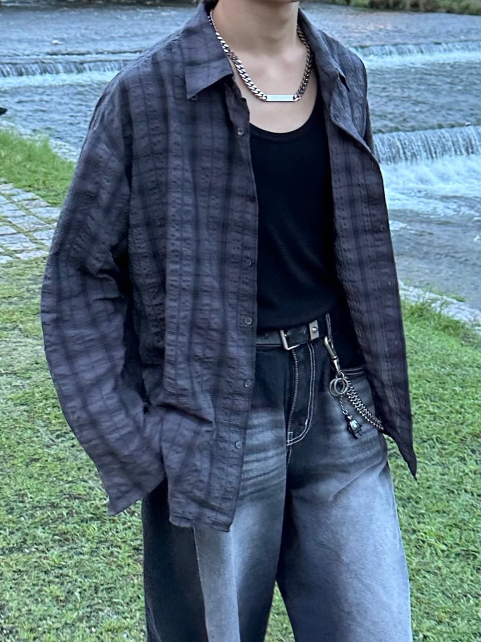 大阪店WEB限定受注制【Chikashitsu +】linen check shirt (3color)