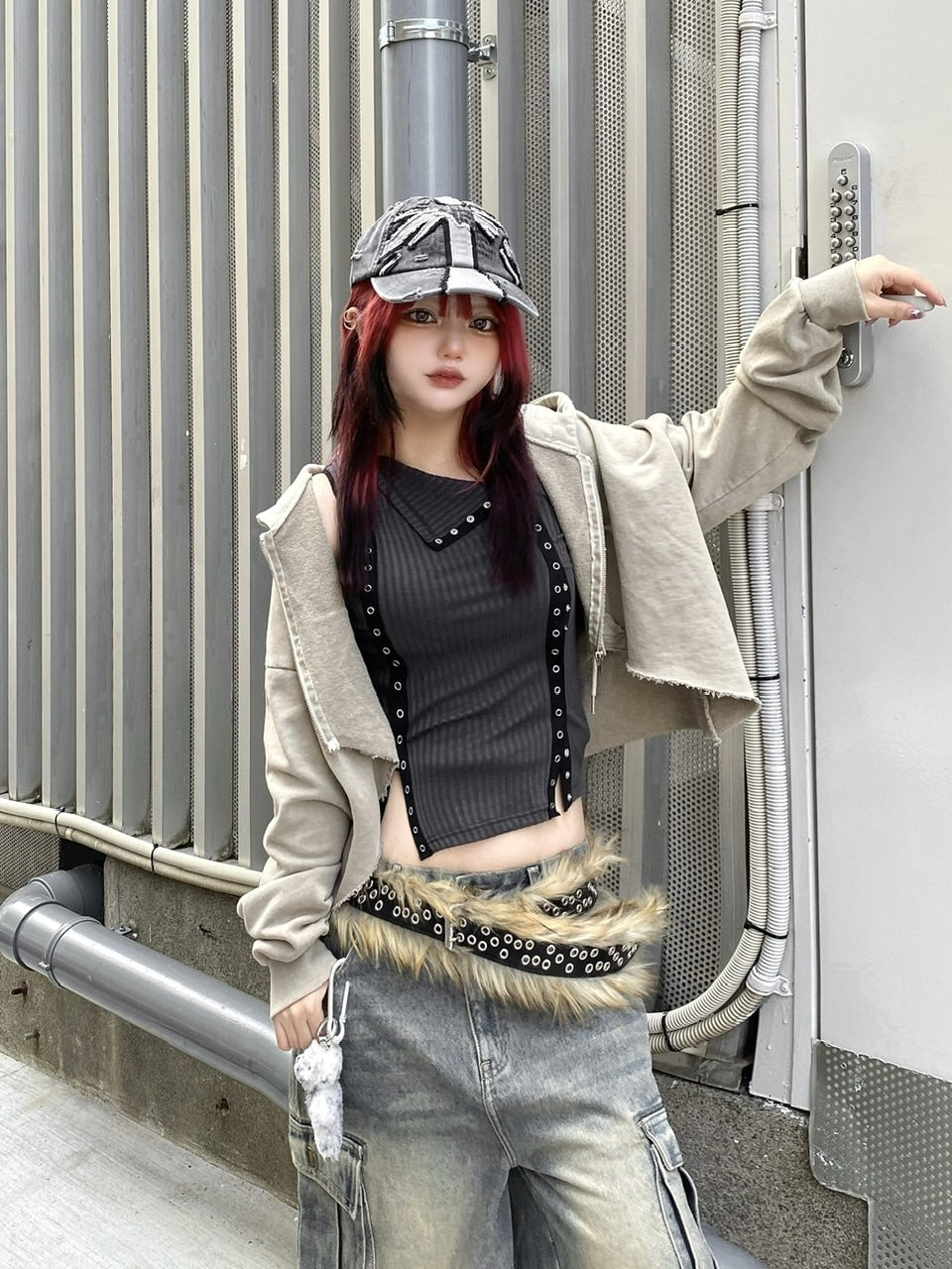 【Never mind the XU】star zip up crop hoodie (3color)