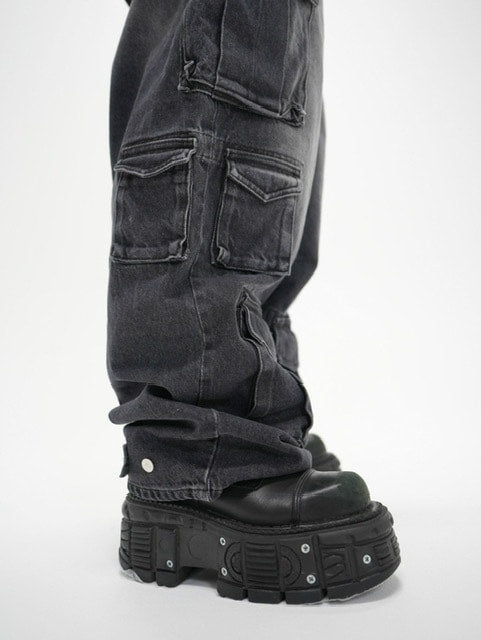 受注制【Never mind the XU】pocket cargo denim pants (2color) / 【ネバーマインドザエックスユー】ポケットカーゴワイドデニムパンツ