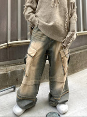 受注制【Never mind the XU】grunge denim cargo pants (2color) / 【ネバーマインドザエックスユー】グランジカーゴデニムパンツ