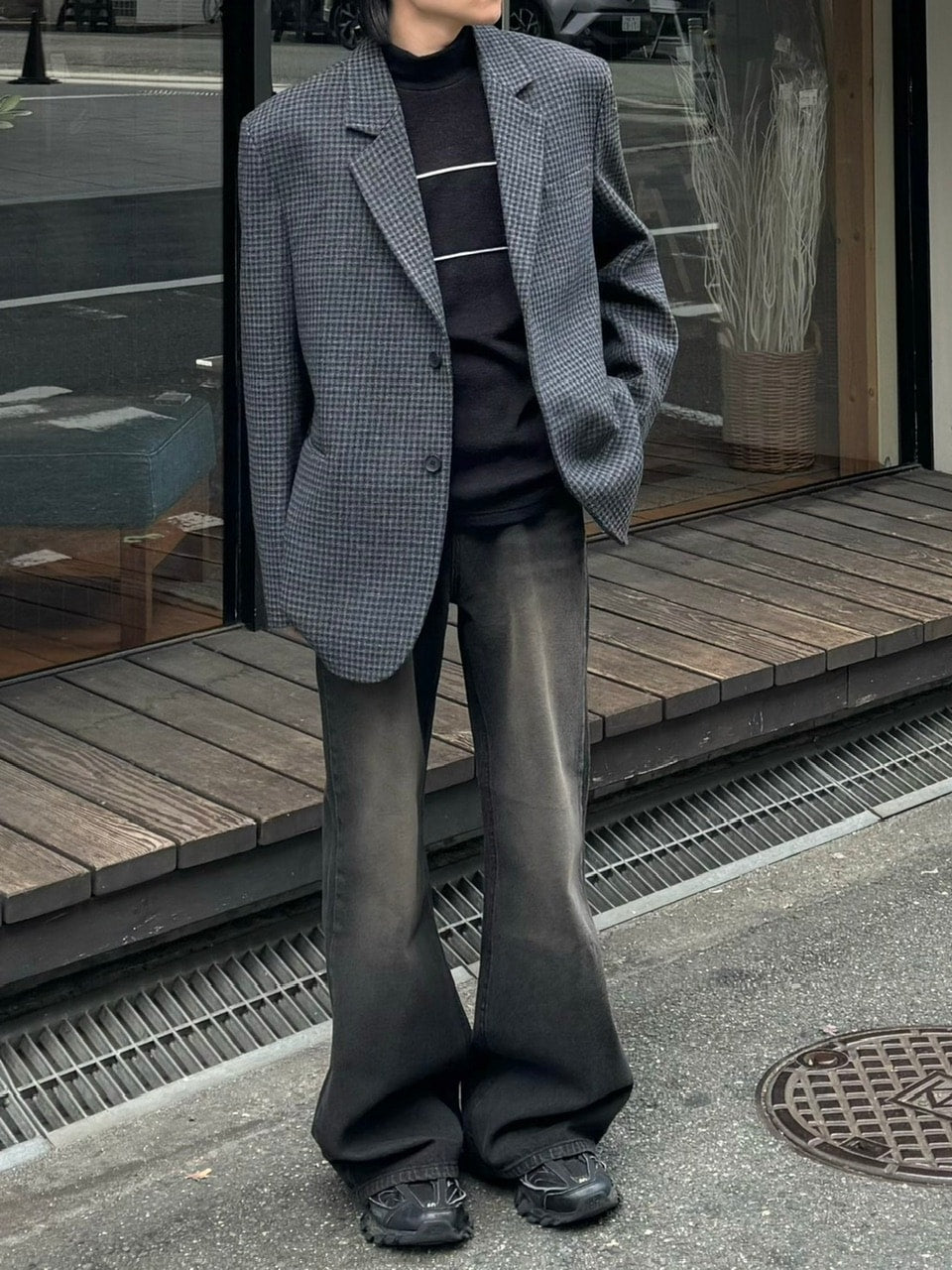 【Chikashitsu +】vintage wash bootscut denim pants (2color)