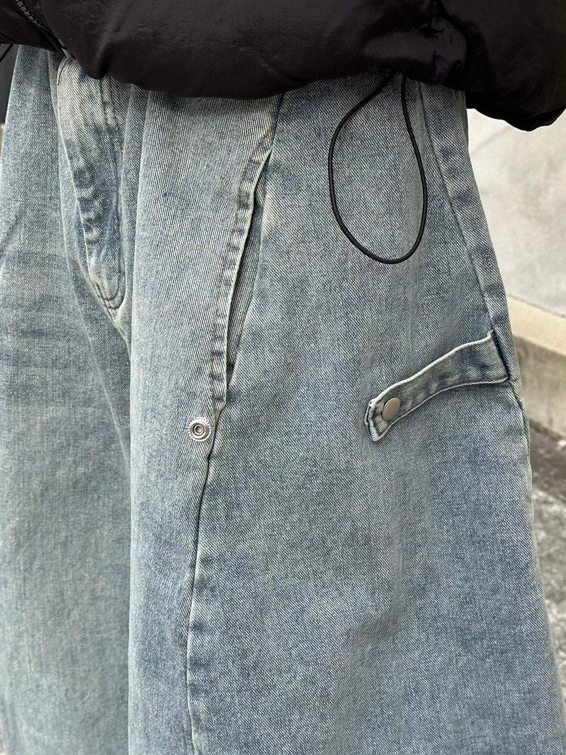 受注制【Chikashitsu +】side snap balloon denim pants (2color)