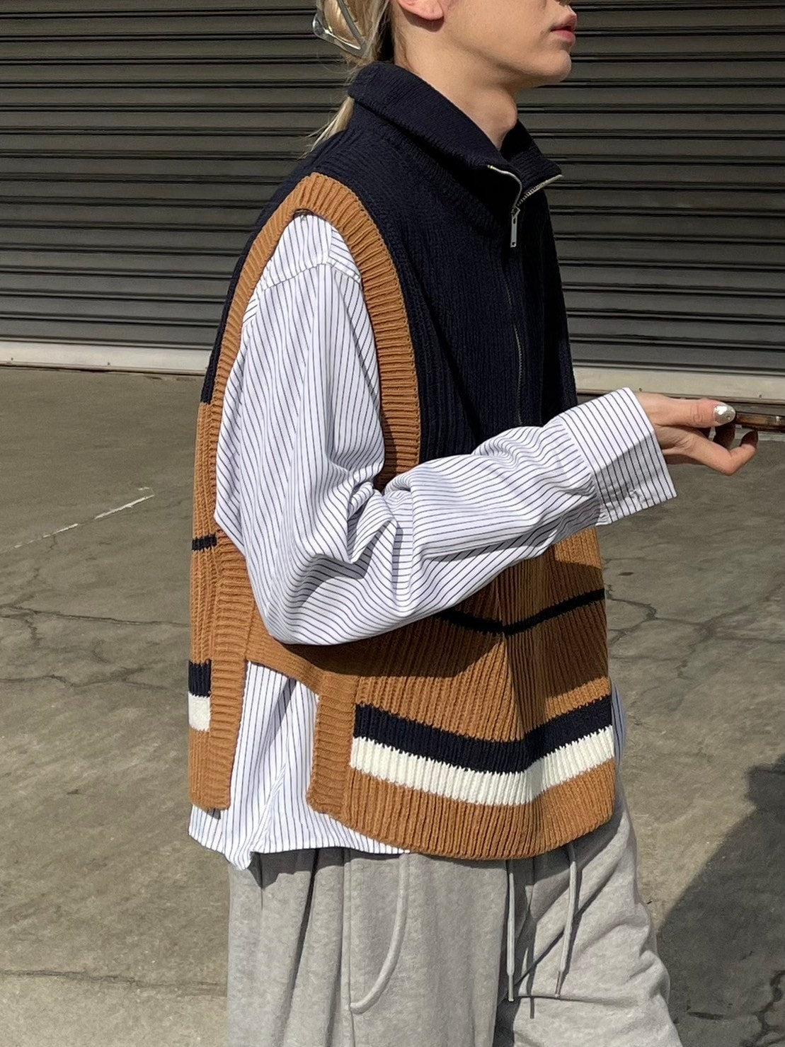 【Chikashitsu +】half zip design vest (3color)