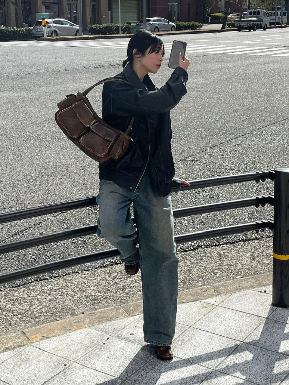 【Chikashitsu +】vintage leather hand bag (2color)