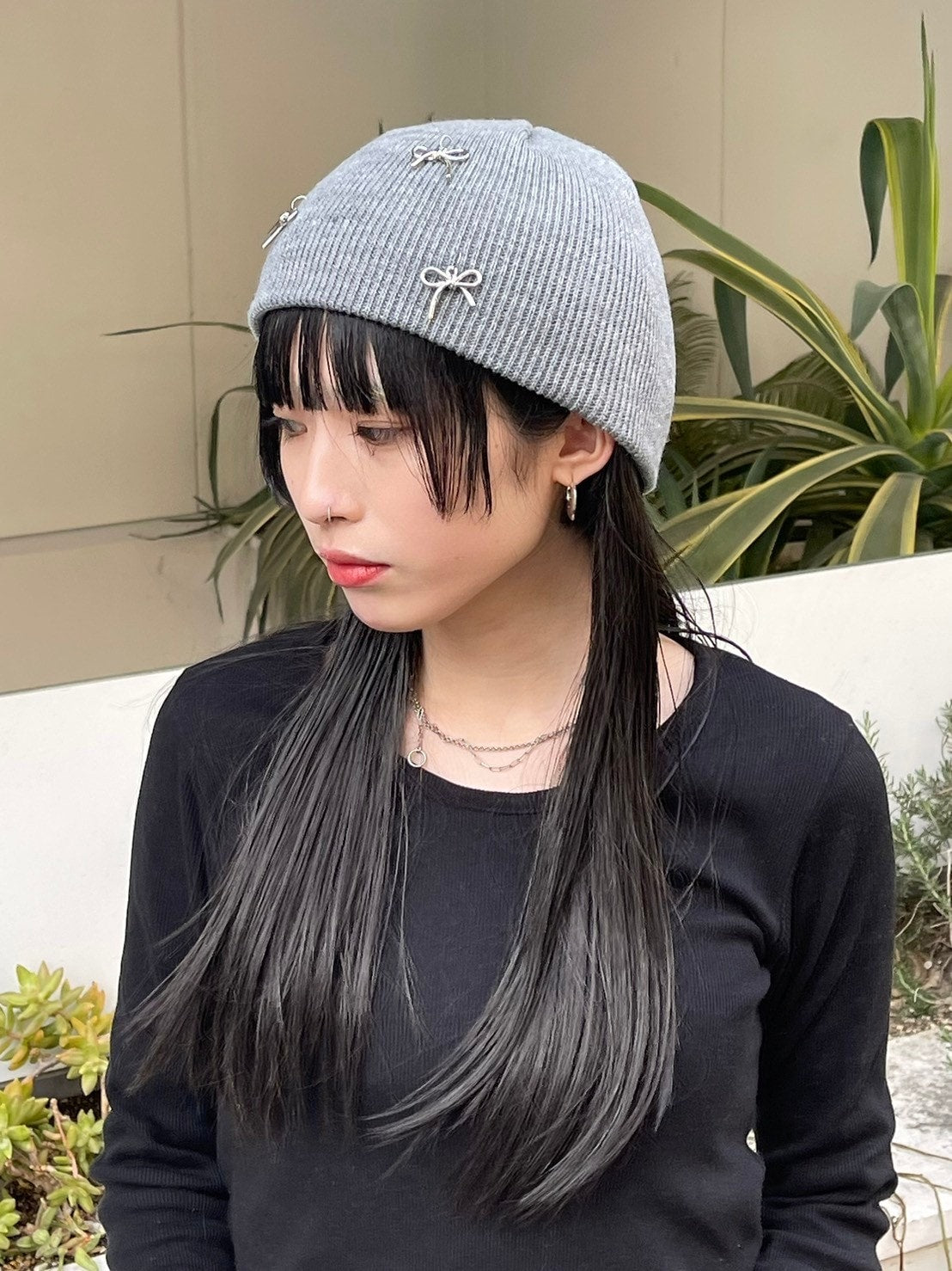 受注制【Chikashitsu + LADIES】ribbon beanie (3color)