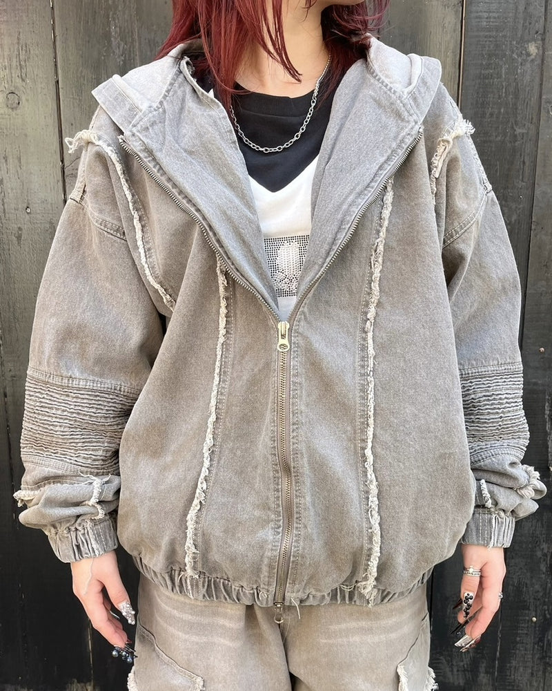 受注制【Never mind the XU】set up grunge denim jacket