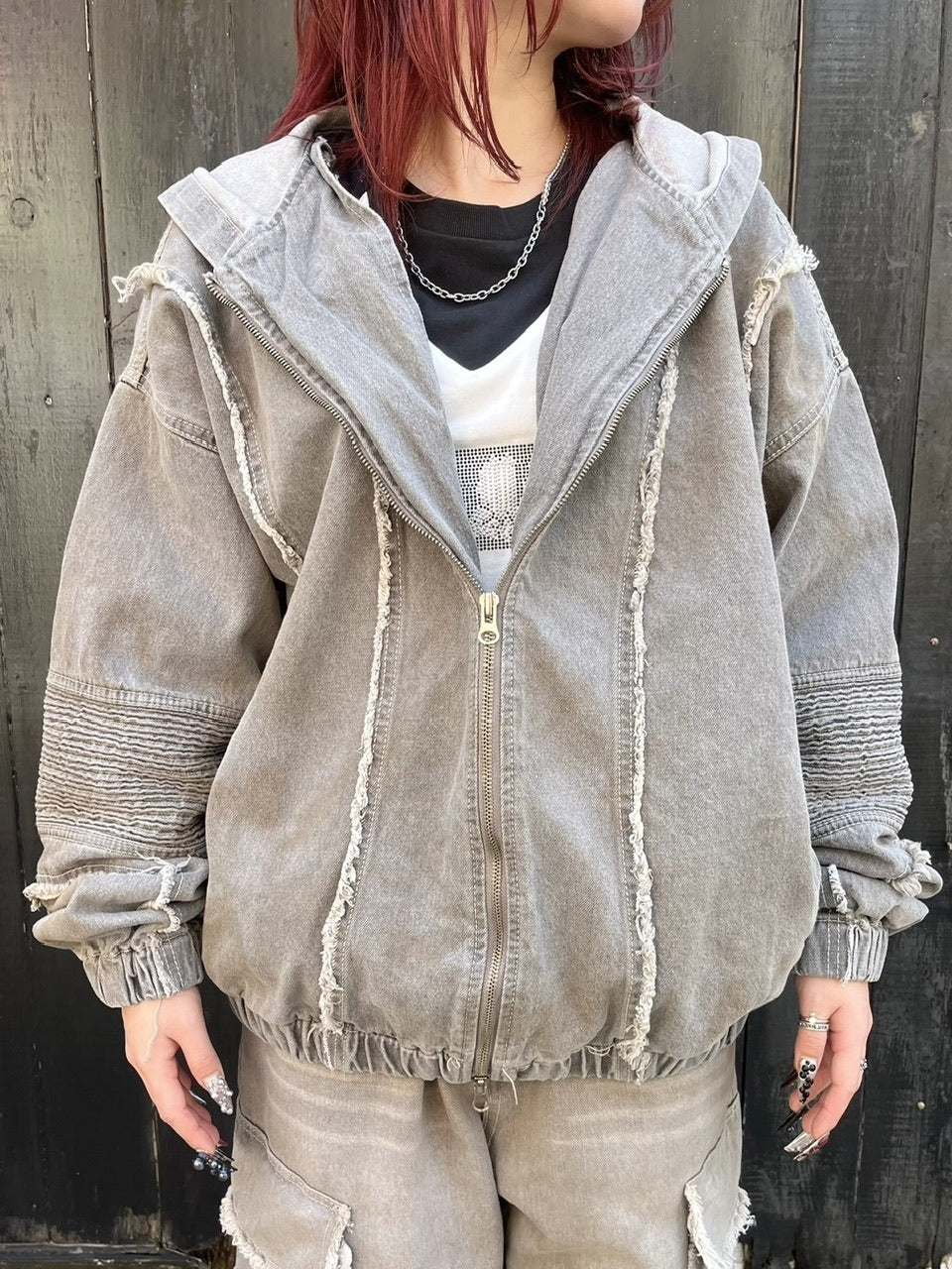 受注制【Never mind the XU】set up grunge denim jacket