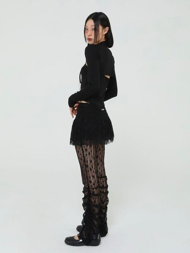 【Uglyshadow】BEADS TIE CARDIGAN SET / 【アグリーシャドウ】ビーズネクタイセット長袖カーディガン