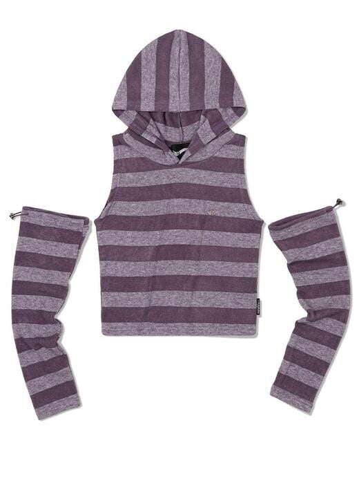 【Uglyshadow】STRIPED HOODED KNIT VEST WARMER SET