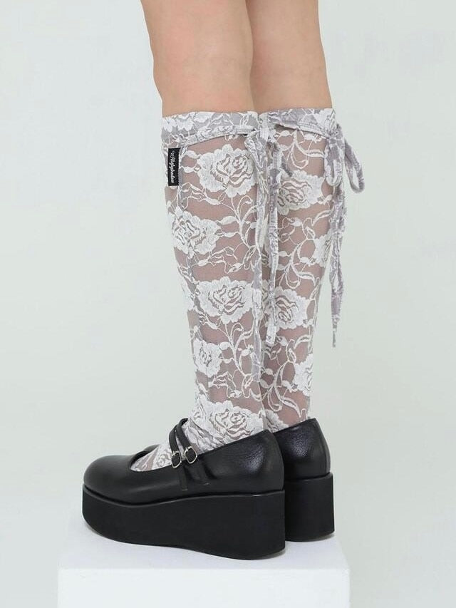 【Uglyshadow】ROSE LACE LONG SOCKS / 【アグリーシャドウ】ローズレースロングソックス