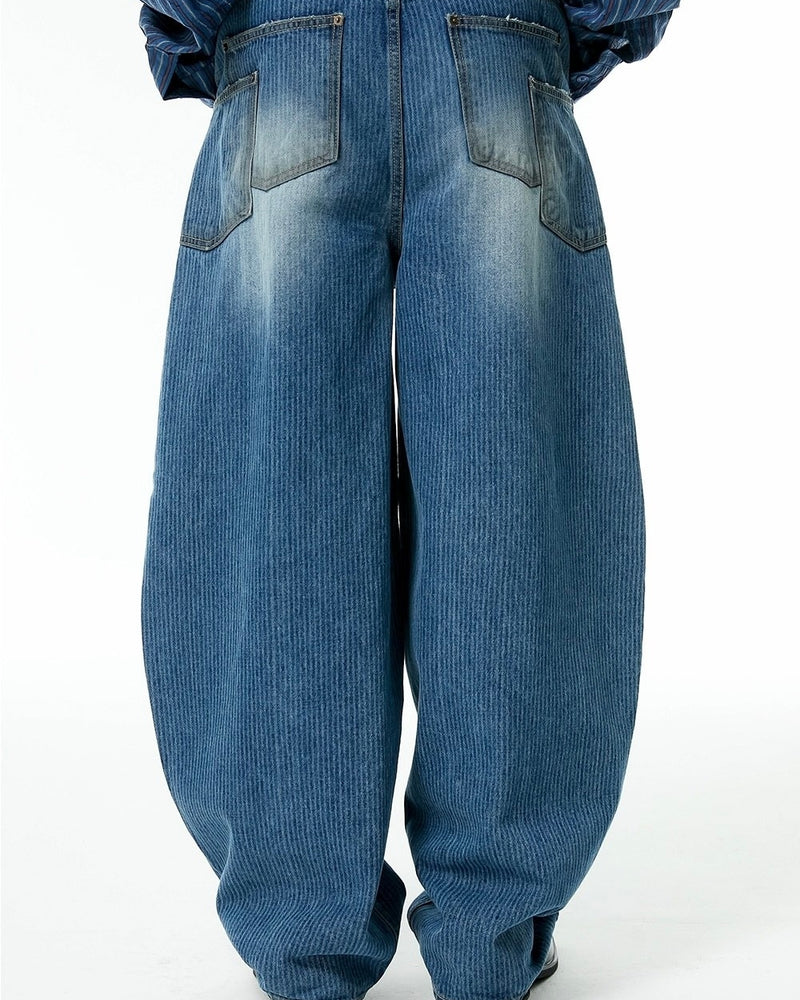 【ESC STUDIO】stripe laser washing denim baggy pants