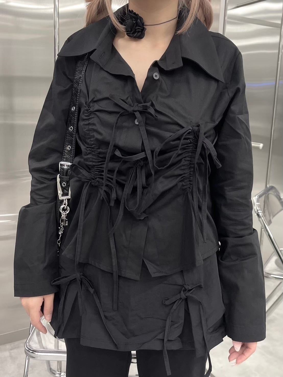 受注制【nmtc +】ribbon crop shirt (3color)