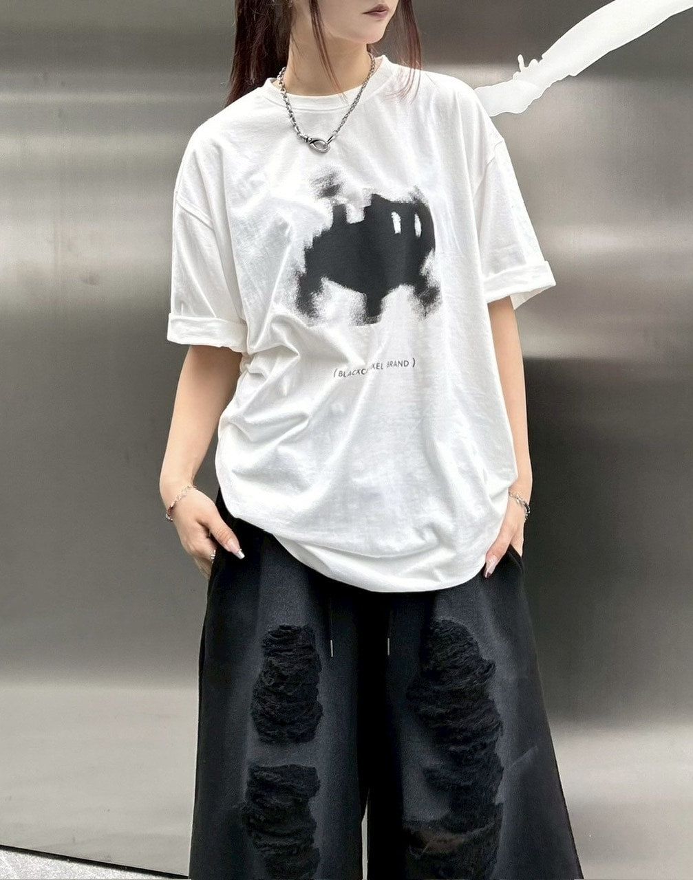 大阪店WEB限定【Chikashitsu +】oversized pixel cats t-shirt (2color)