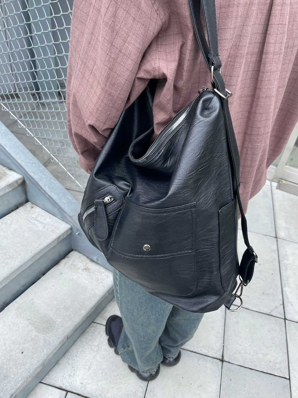 受注制【Chikashitsu +】2way vegan leather pocket bag / 【チカシツプラス】ツーウェイヴィーガンレザーポケットバッグ