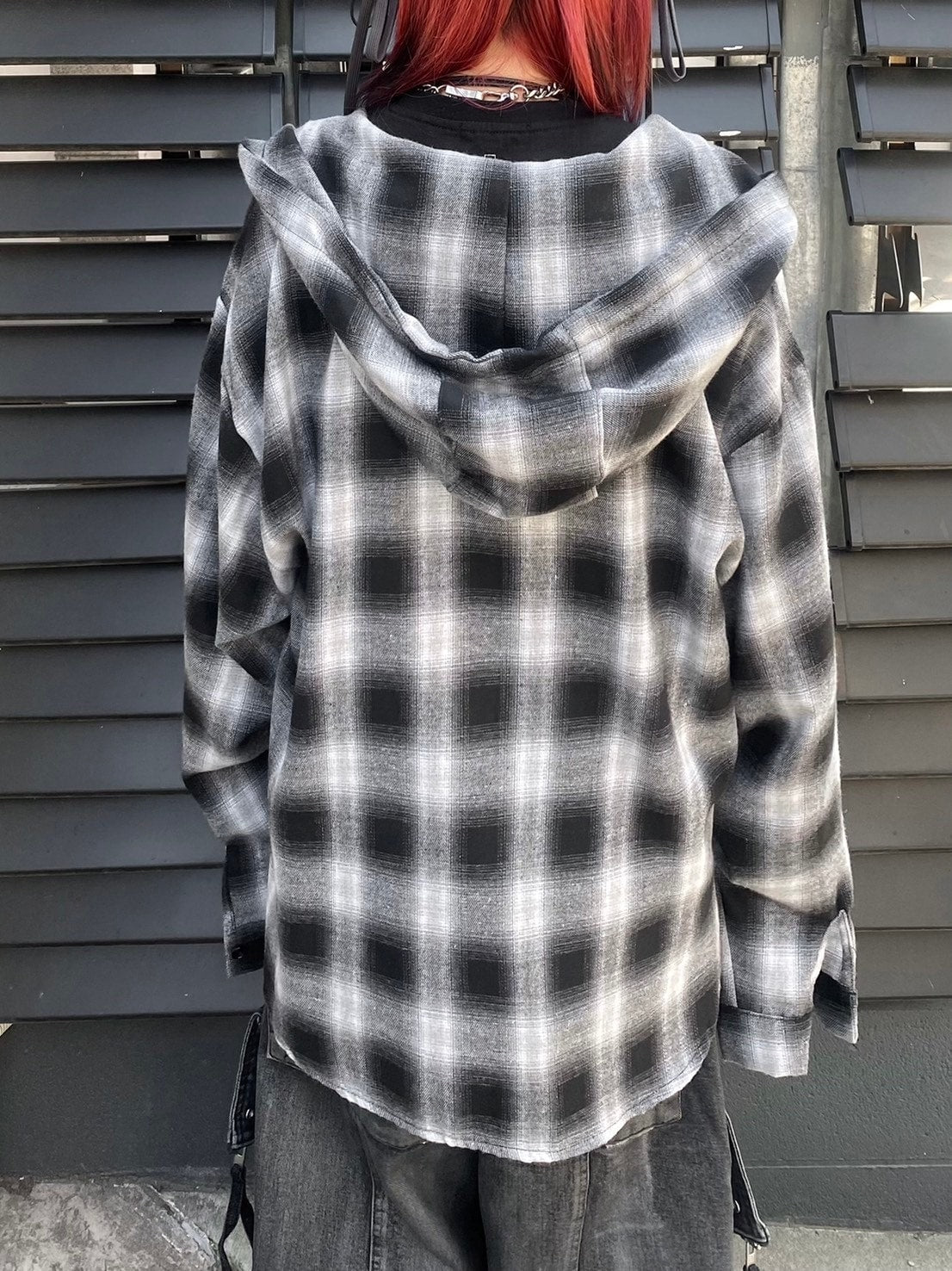 受注制【Never mind the XU】check hood shirt / 【ネバーマインドザエックスユー】チェックフード長袖シャツ