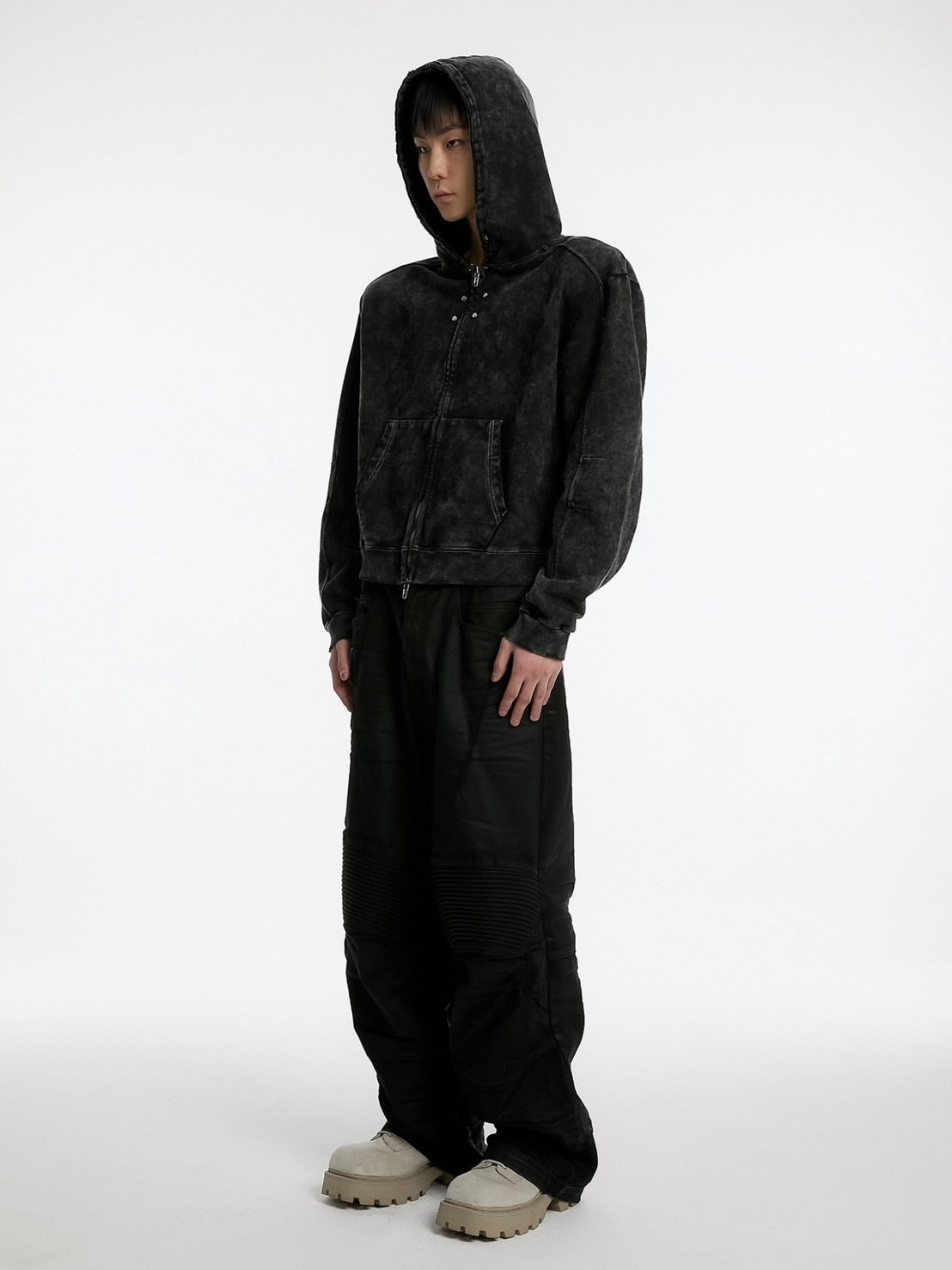 【ANOTHERYOUTH】overdyed crop zip-up hoodie