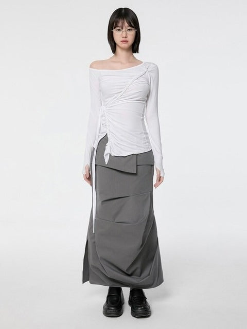 【FLAREUP】Handmade Twisted One-Shoulder Long Sleeve / 【フレアアップ】ハンドメイドツイストワンショルダー長袖Ｔシャツ