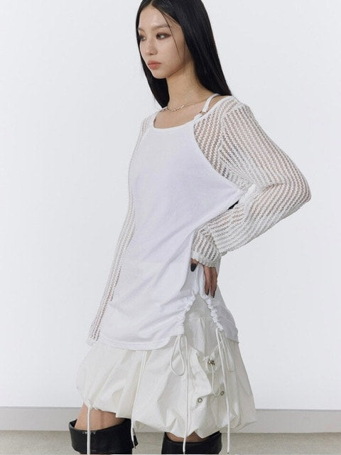 【NOT KNOWING】Net Sleeve Neck Strap O-Ring Top