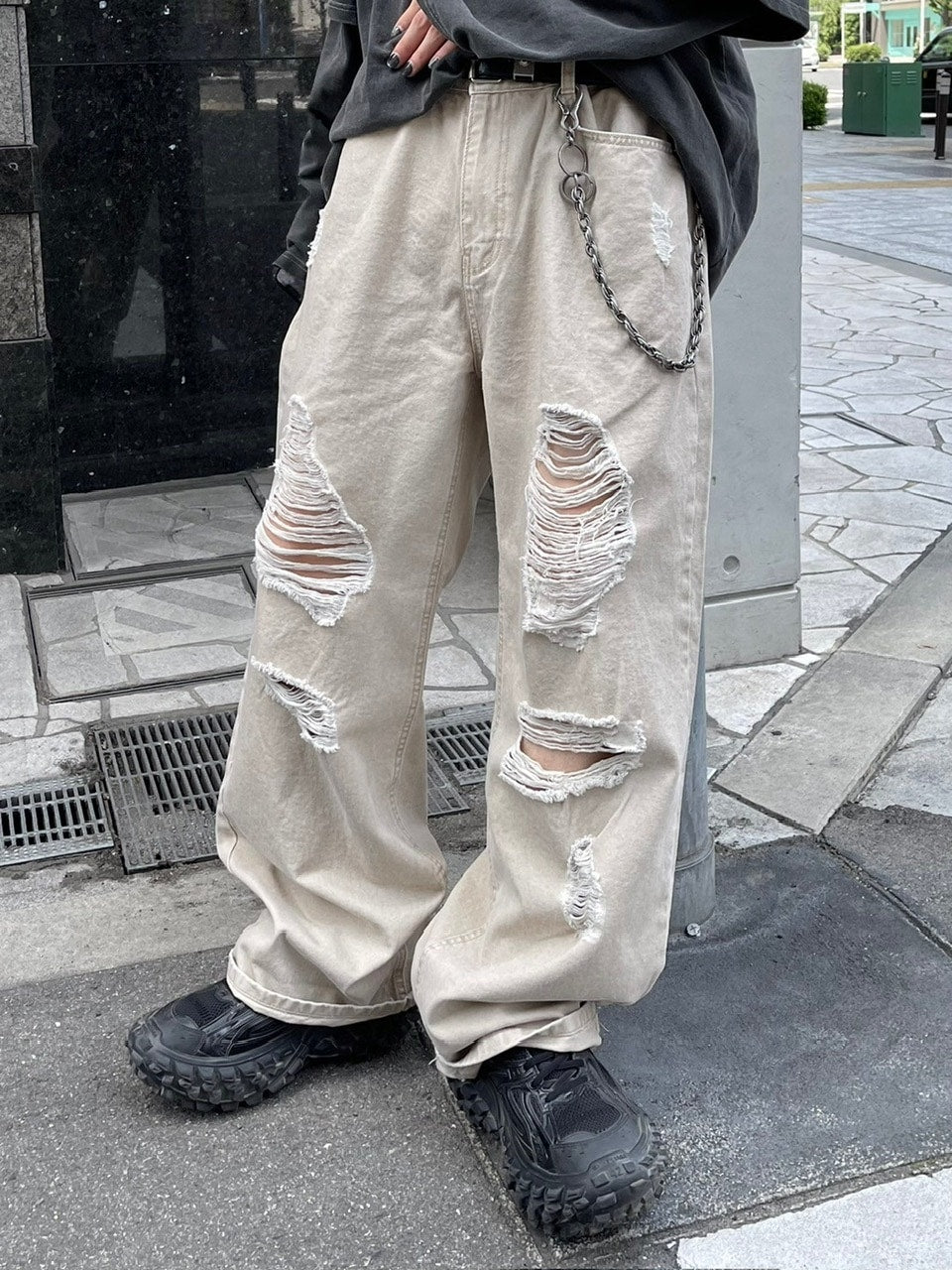 受注制【Chikashitsu +】damage cotton volume pants