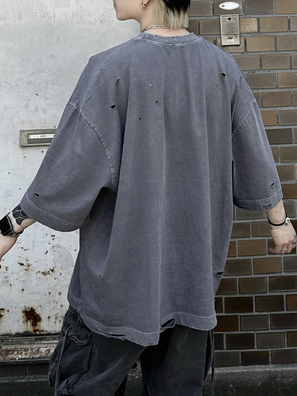 【Chikashitsu +】pigment damage overfit t-shirt (2color)