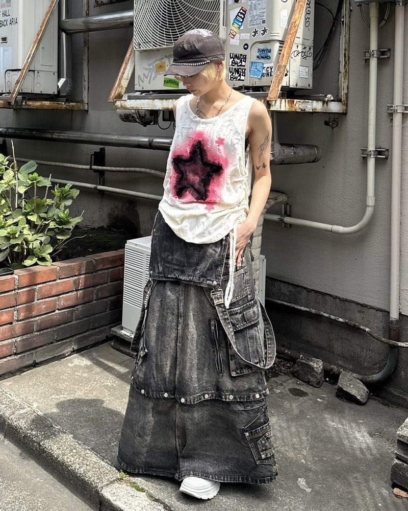 受注制【Never mind the XU】star damage sleeveless (2color)