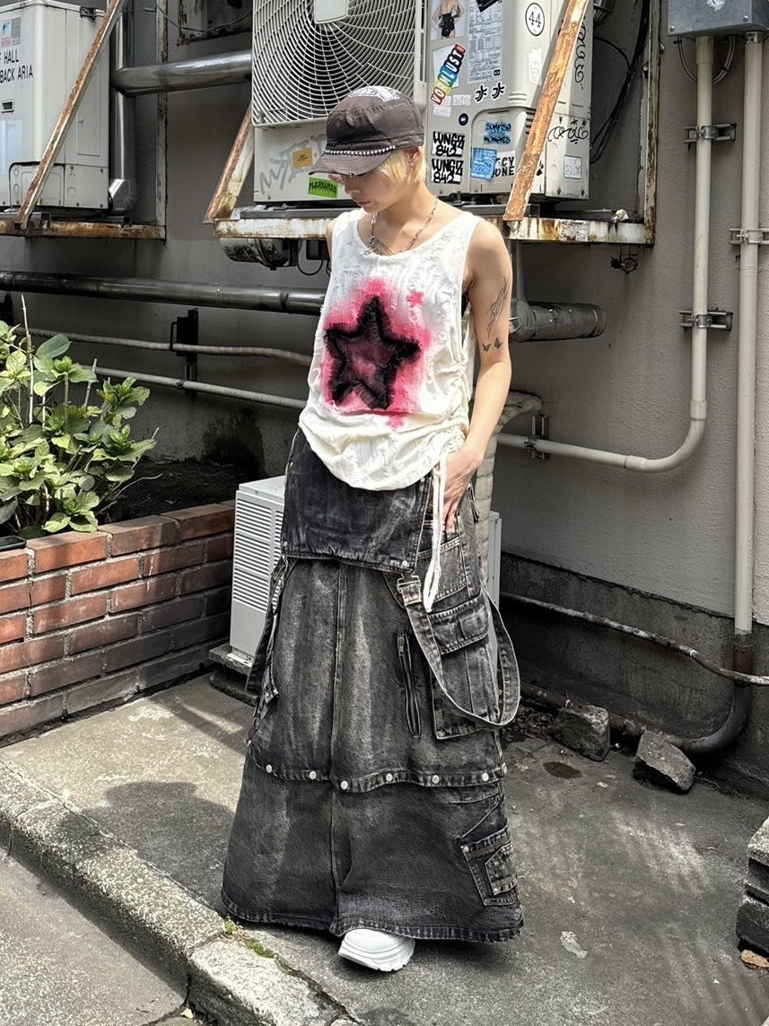 受注制【Never mind the XU】star damage sleeveless (2color)