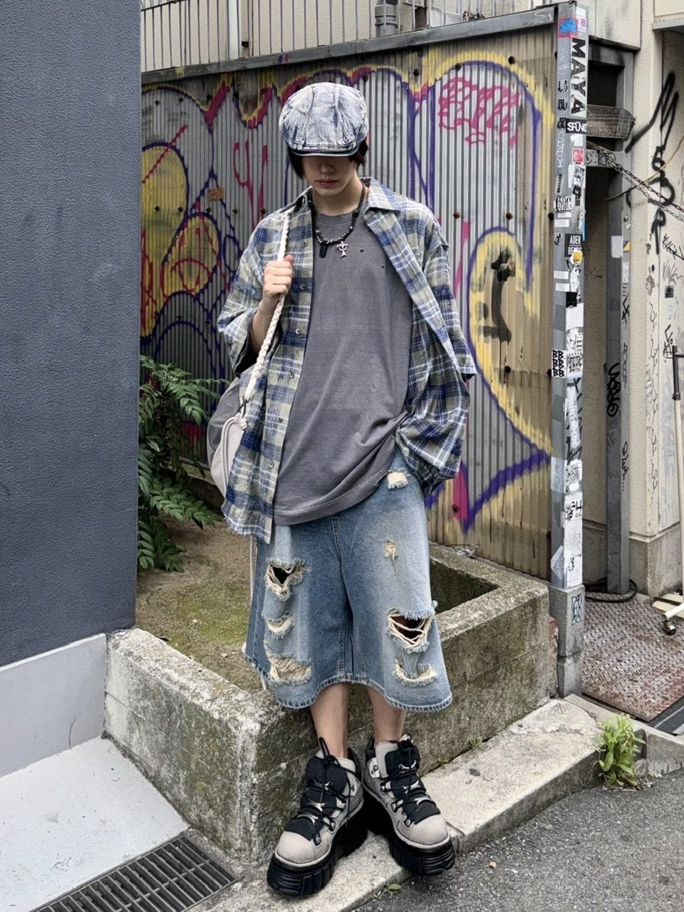 受注制【Never mind the XU】damage denim shorts 2 (2color)