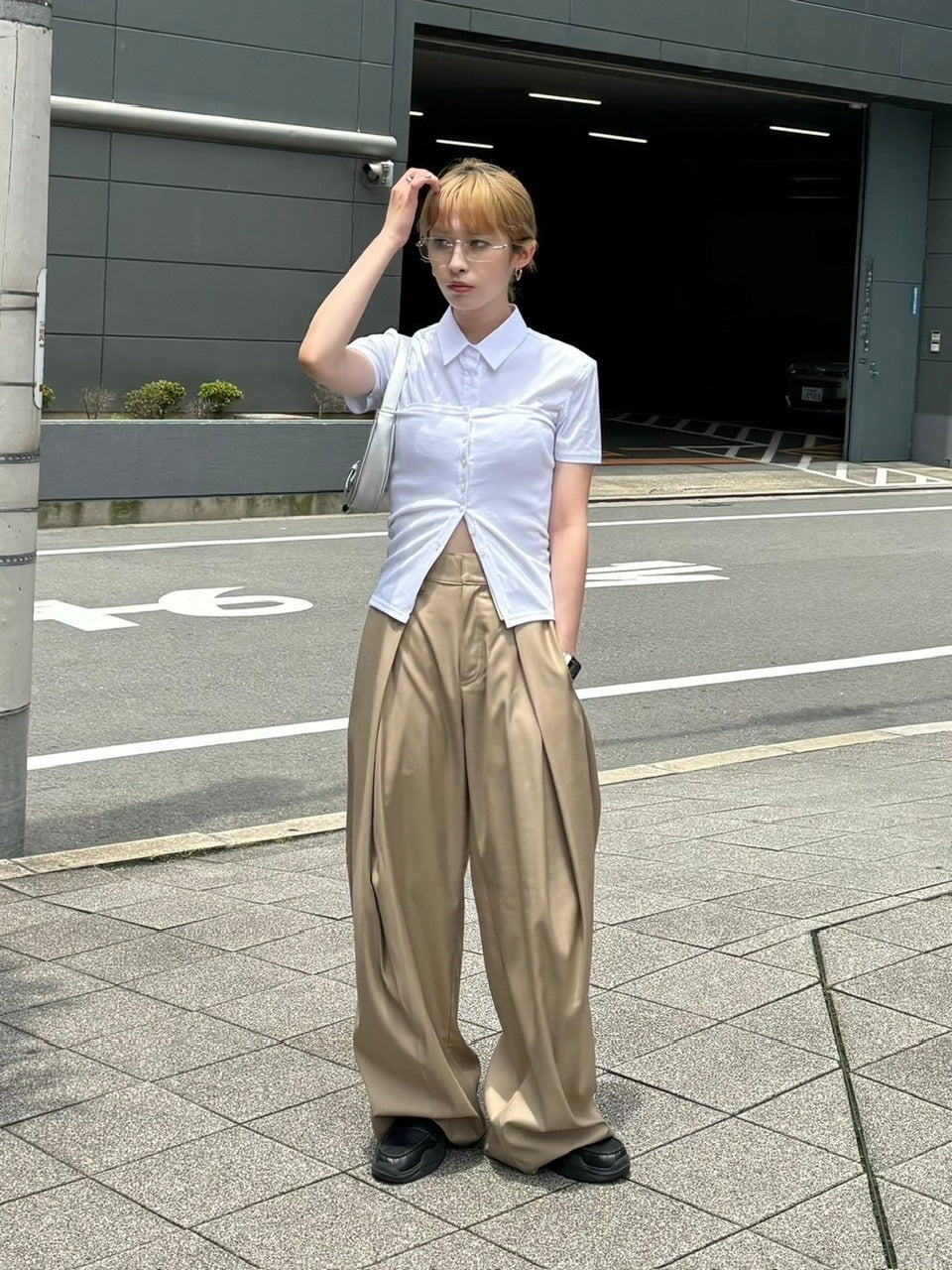 受注制【OaKS】cropped half sleeve shirt (3color)