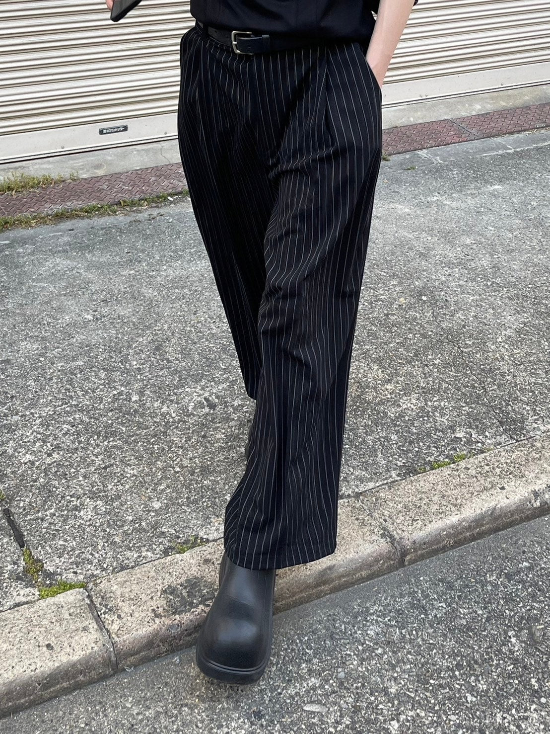 受注制【Chikashitsu +】stripe tuck slacks / 【チカシツプラス】ストライプボーダータックスラックス